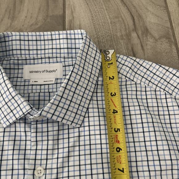 Ministry of Supply Mens Dress Shirt Sz L Slim White Check Button Down Preppy - Picture 6 of 8